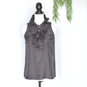 J CREW Silk Frances Blouse Black Top Ruffle Shirt